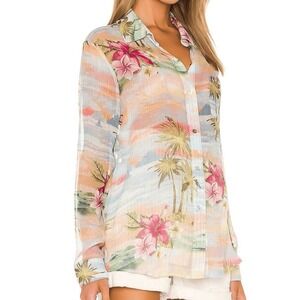 Le Superbe Silk Tropical Floral Print Button Down Shirt Size‎ 6
